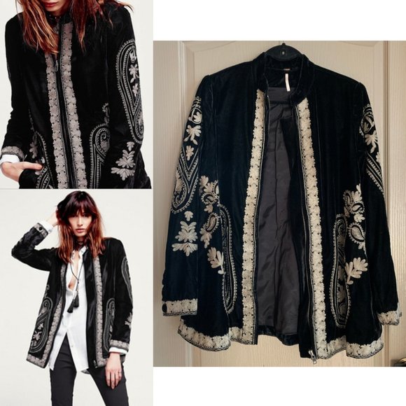 RARE Free People Black Embroidered Jacket - Picture 1 of 11